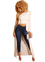 White One Shoulder High Low Party Top