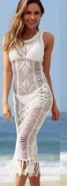 White Hollow Out Long Beach Dress