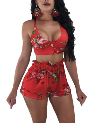 Sexy Flower Bra Top and Ruffle Shorts