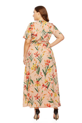 Plus Size Short Sleeves Floral Maxi Dress