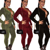 Shiny Red Jumpsuit with Deep-V Neck 27900-3