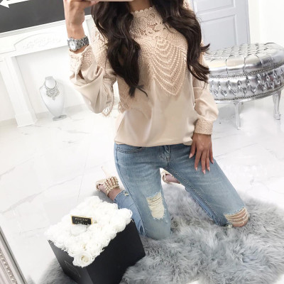 Lace Upper Basic Top with Sleeves