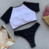 White and Black Short Sleeve Swimwear