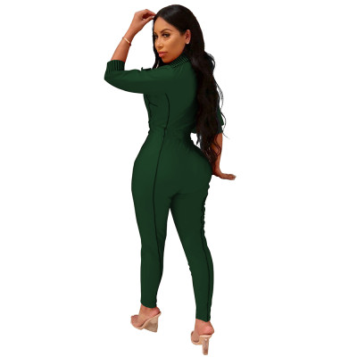 Zipped Up Tight Jumpsuit with Collar
