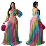 Colorful Strapless Top and Maxi Skirt