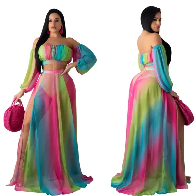 Colorful Strapless Top and Maxi Skirt