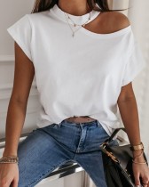 Summer Solid Color Cut Out Basic Shirt