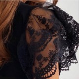 Summer Black O-Neck Shirt with Lace Sleeves