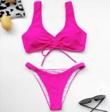 Solid Color Two Piece Strings Swimwear