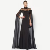 Cut Out Back Black Evening Dress with Wide Sleeves