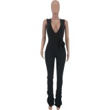 Summer Black Sexy Bodycon Jumpsuit with Belt