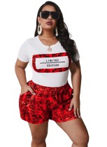 Plus Size Summer Print Casual Two Piece Set