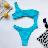 Solid Color One Shoulder Cut Out Swimwear
