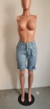 Summer Light Blue Casual Denim Shorts
