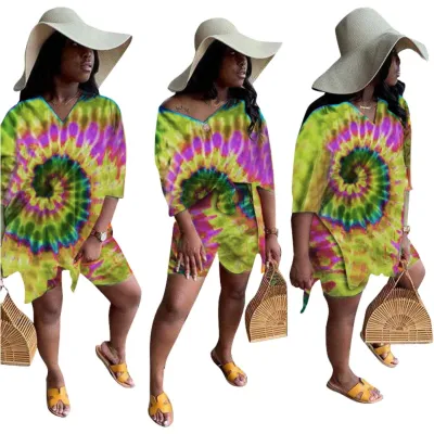 Summer Casual Tie Dye Two Piece Shorts Set
