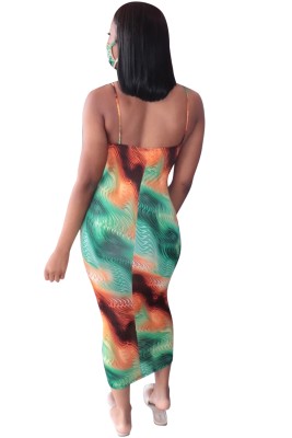 Sexy Tie Dye Straps African Midi Dress