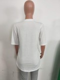 Summer Print White O-Neck Shirt