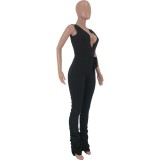 Summer Black Sexy Bodycon Jumpsuit with Belt