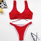 Solid Color Two Piece Strings Swimwear