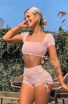 Summer Sheer Two Piece Sports Crop Top and Shorts