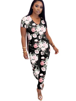 Summer Casual Two Piece Floral Pants Set