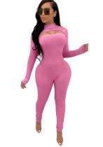 Sexy Solid Color Long Sleeve Cut Out Jumpsuit