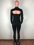 Sexy Solid Color Long Sleeve Cut Out Jumpsuit