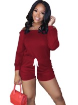 Casual Off the Shoulder Drawstring Rompers with Full Sleeves