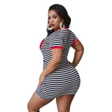 Plus Size Summer Stripes Bodycon Shirt Dress