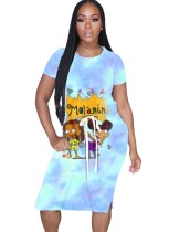 Summer Cartoon Print Long Shirt Dress
