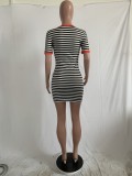 Summer Cartoon Print Stripes Fit Shirt Dress
