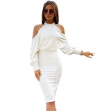 Sexy White Backless Slit Midi Party Dress