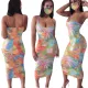 Sexy Tie Dye Straps African Midi Dress