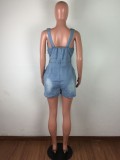 Summer Sexy Blue Washing Out Wide Straps Rompers