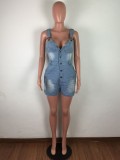 Summer Sexy Blue Washing Out Wide Straps Rompers
