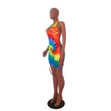 Summer Tie Dye Lace Up Sexy Bodycon Rompers