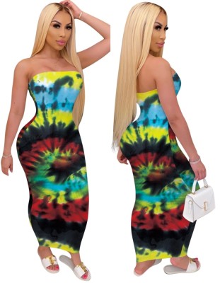 Summer Strapless Tie Dye Tube Dress