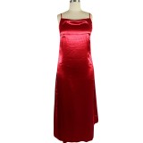 Sexy Red Straps Slit Long Dress