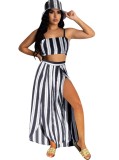 Summer Stripes Crop Top and Long Skirt Set