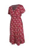 Summer Casual Short Sleeve Floral Long Dress