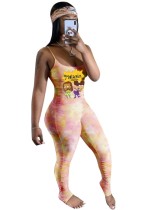 Summer Sexy Tie Dye Cartoon Bodycon Straps Jumpsuit