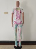 Summer Casual Two Piece Tie Dye Stacked Pants Set