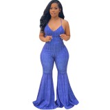 Sexy Stripes Strap Flare Jumpsuit