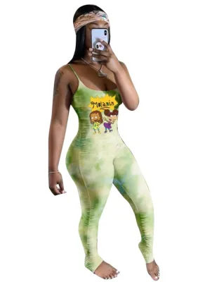 Summer Sexy Tie Dye Cartoon Bodycon Straps Jumpsuit
