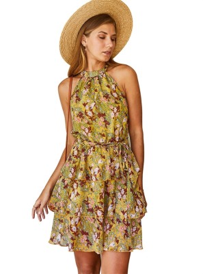 Summer Casual Short Floral Halter Dress