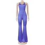 Sexy Stripes Strap Flare Jumpsuit