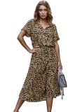 Summer Casual Short Sleeve Leopard Dress