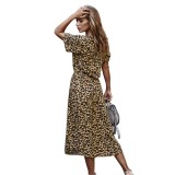 Summer Casual Short Sleeve Leopard Dress