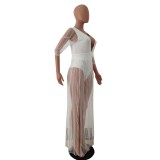 Summer White Sexy Slit Mesh Long Dress