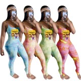 Summer Sexy Tie Dye Cartoon Bodycon Straps Jumpsuit